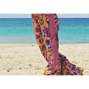 Billabong Women's Small Floral Wide Leg Pants Boho Festival Elastic Waist